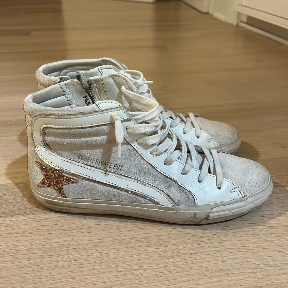 Golden Goose slide size 39 white with gold glitter star